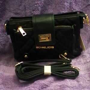 Michael Kors Quilted Black Crossbody Bag with Gold Accents